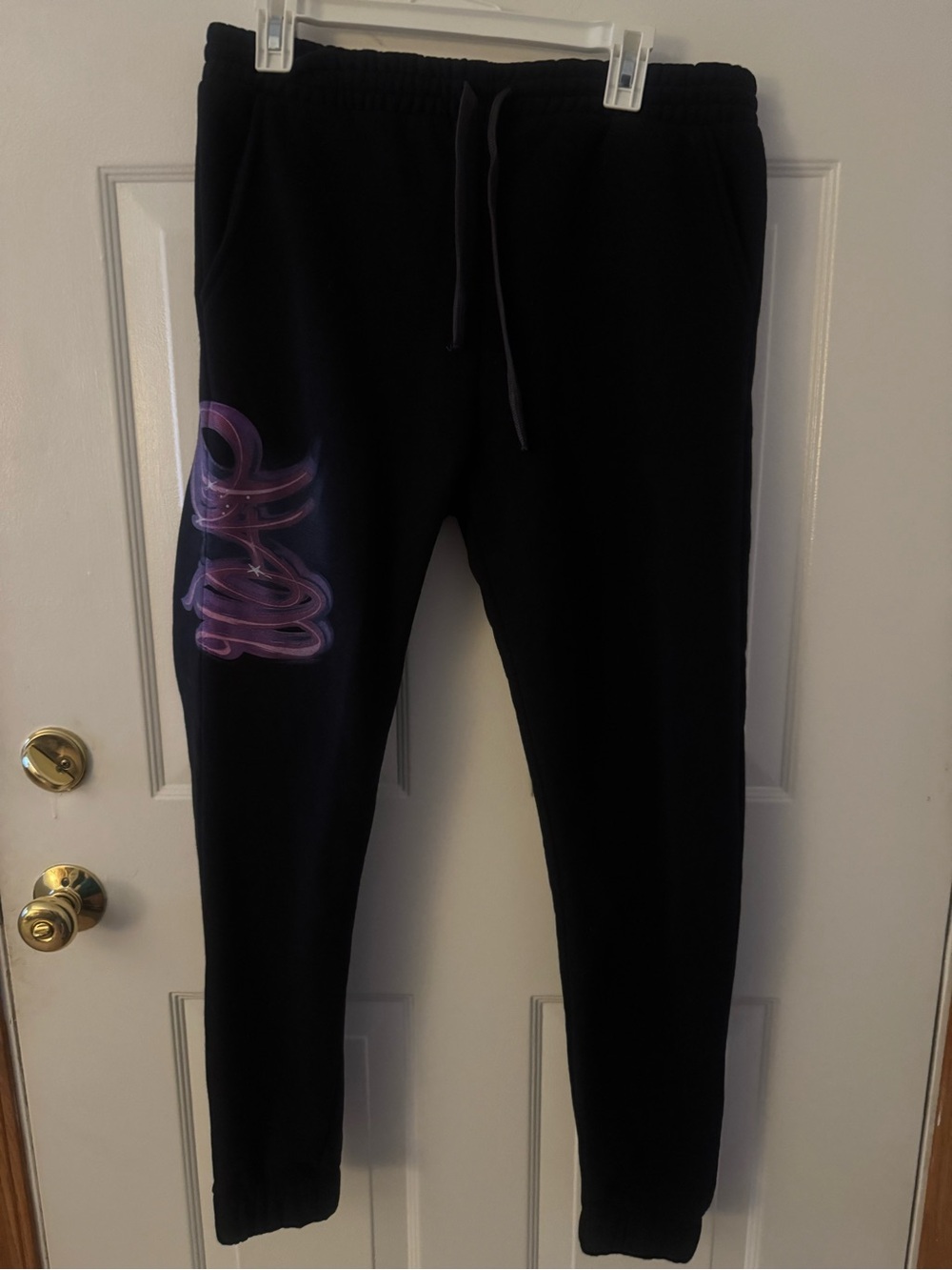 Women’s Cardi B Black Jogger Sweatpants with Purple Script Accent
